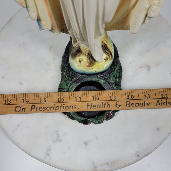 Antique Virgin Mary Serpent Votive Holder Chalkware Statue Religious Catholic - Picture 5 of 16